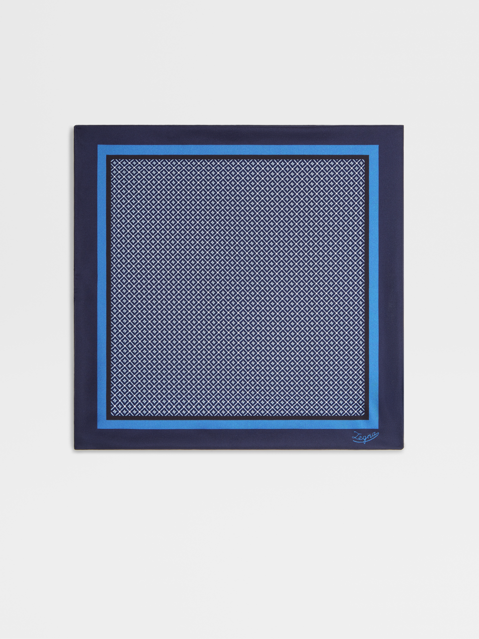 Light Blue Geometric Pattern Double Silk Pocket Square